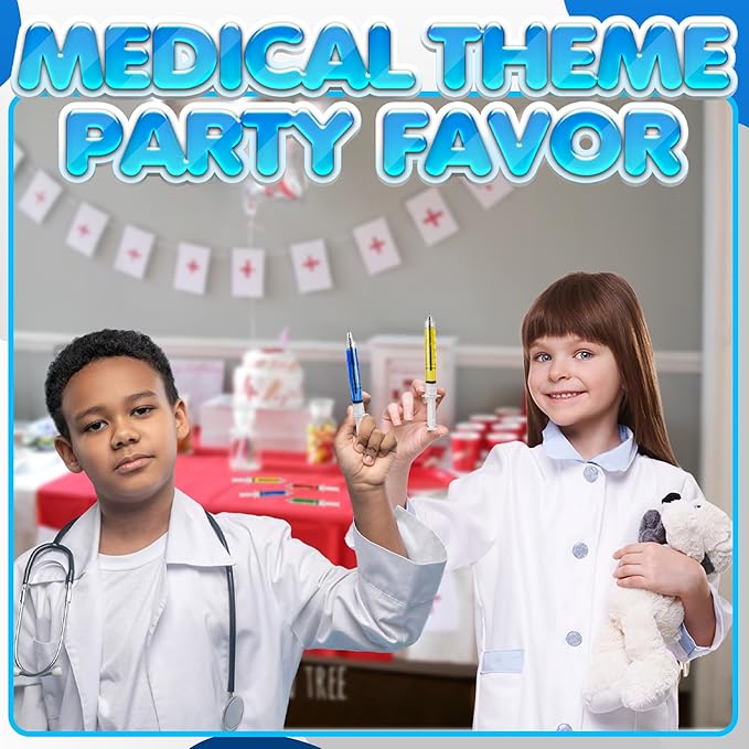 Bedwina Syringe Pens - (Bulk Pack of 12) Retractable Fun Multi Color Novelty Pen for Nurses, Nursing Student School Supplies, Birthdays, Stocking Stuffers and Toy Party Favor Gifts