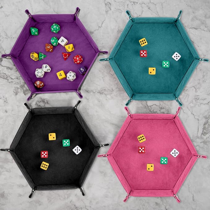 SIQUK 6 Pieces Dice Tray Hexagon Dice Rolling Holder Folding PU Leather Dice Trays for Dice Games Like RPG, DND and Other Table Games(Cyan, Black, Violet, Pink, Camel, Sky Blue)