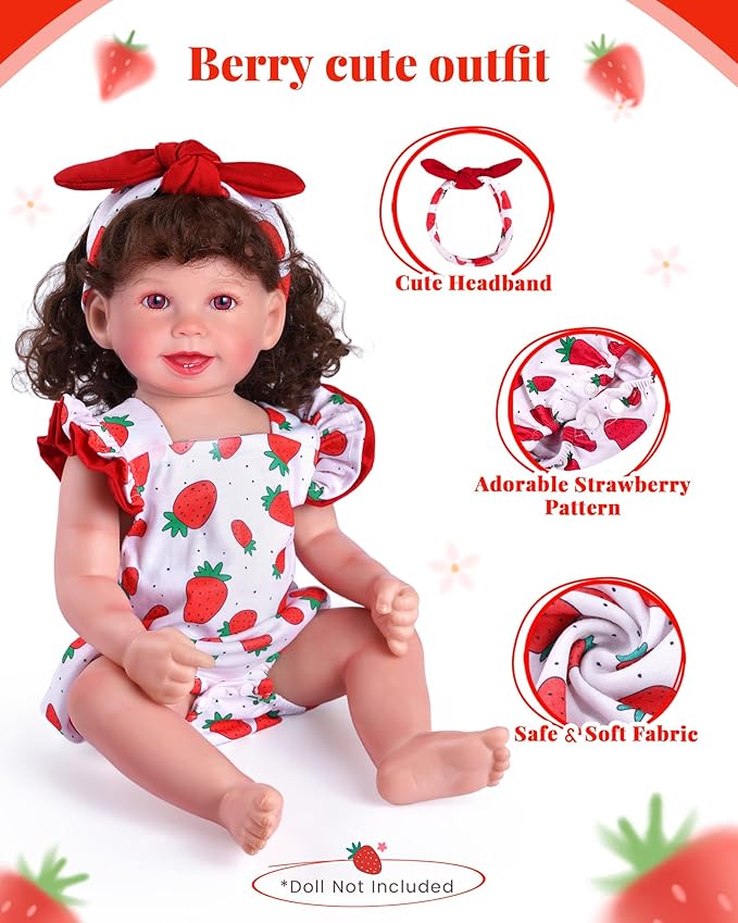 BABESIDE Reborn Baby Doll Clothes for 18-20 Inch Dolls,Strawberry Outfit Set, Cute Baby Doll Accessories for Reborn Girl Dolls