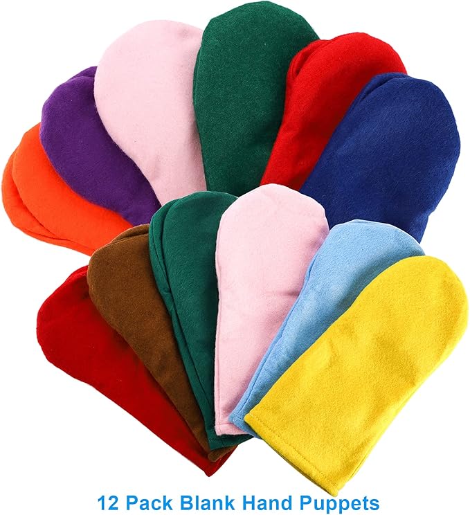 TOPZEA 12 Pack Hand Puppet Making Kit, Kids Craft and Art Supplies Felt Sock Puppet Creative DIY Make Your Own Puppets Kits with Pompoms and Wiggle Googly Eyes Storytelling Role Play Party Supplies