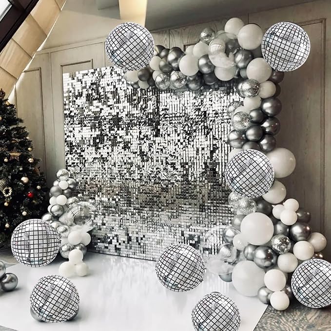 TONIFUL 8Pcs Large Disco 4D Giant Round Foil Balloon 22inch Big Mirror Metallic Mylar Sephere Balloons for Christmas New Year Birthday Ball Party Graduation Wedding Disco Decoration Supplies
