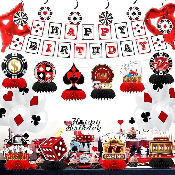 10 Pieces Casino Theme Party Decorations, Casino Night Decorations Poker Party Decorations for Table Casino Birthday Decorations Casino Table Honeycomb Centerpieces