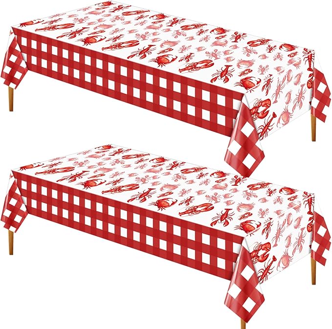 2 Pcs Crawfish Tablecloth Disposable Lobster Table Covers 108 x 54 Inches Plastic Lobster Table Cloth for Crawfish Boil Party Supplies