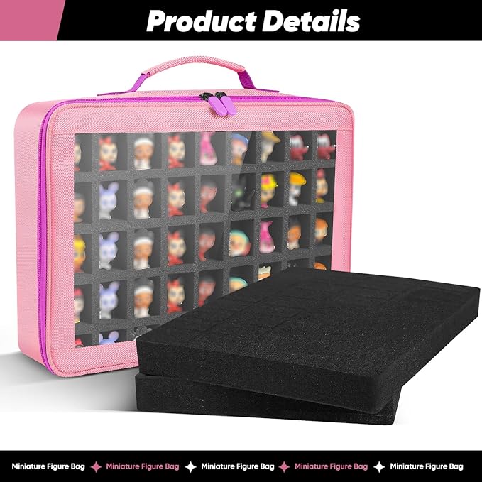 Toy Storage Case Compatible with Disney Doorables Collectible Mini Figures.Toys Display Bag with 2 Layers of Foam with Pre-Cut Grooves.Holds 90 Mini Figures.(Case Only) (Pink)