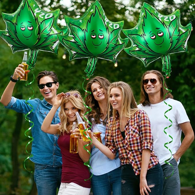 Charniol 9 Pcs 420 Weed Aluminum Balloon Decorations Set 420 Party Decorations Weed Balloons Birthday Party Supplies Aluminum Foil for Adults