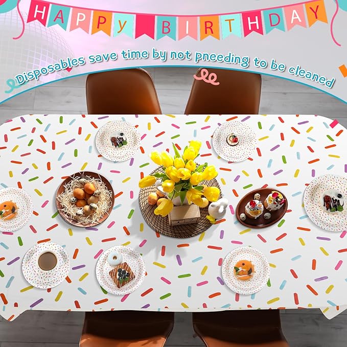 97 Pcs Confetti Sprinkles Tableware Set Include Plastic Tablecloth 24 Paper Napkins 24 Large Plates 24 Small Plates 24 Paper Cups for Sprinkle Party Decorations Wedding Birthday Supplies