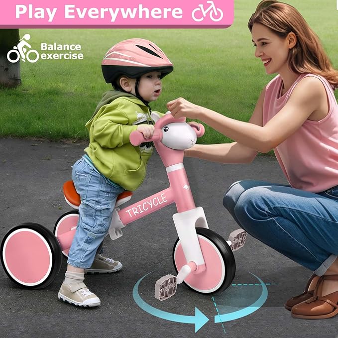 Toddler Balance Bike with Light & Music, Tricycle for Toddlers 1-5 Year Olds, Toddler Tricycle for Boys Girls, Kids Bicycle with Removable Pedal, Birthday Gifts for 1 2 3 4 5 Year
