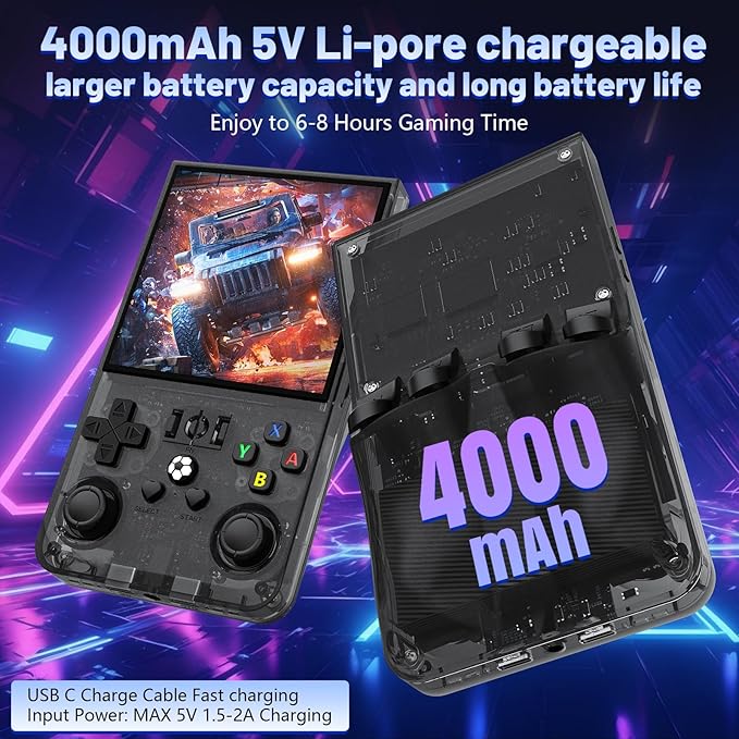 R36MAX Retro Handheld Game Console, 4.0-Inch IPS Display, 720x720 Resolution, Linux System, 64GB Support 18,000+ Classic Games, 4000mah Battery, with Portable Case(Blue 64GB)