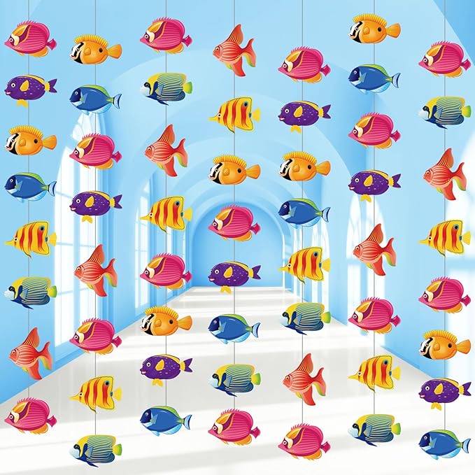 8 Pieces Under The Sea Party Decorations Tropical Fish Garlands Ocean Fish Paper Cutouts Hawaii Hanging Banner Decor for Summer Underwater Theme Birthday Baby Shower Party Supplies