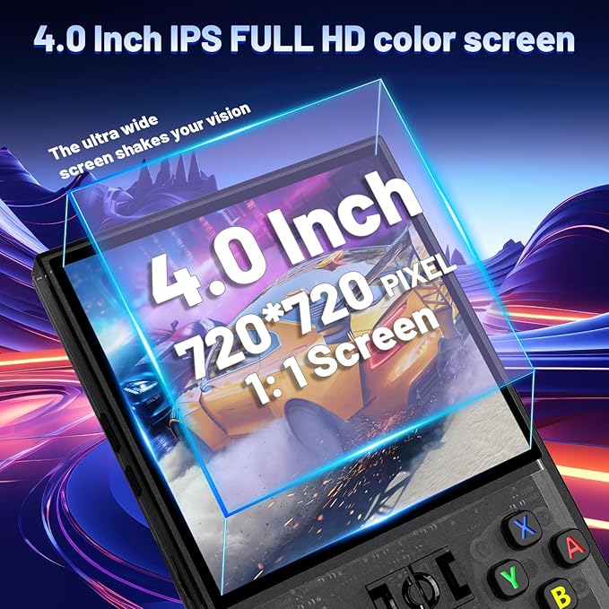 R36MAX Retro Handheld Game Console, 4.0-Inch IPS Display, 720x720 Resolution, Linux System, 64GB Support 18,000+ Classic Games, 4000mah Battery, with Portable Case(Black 64GB)