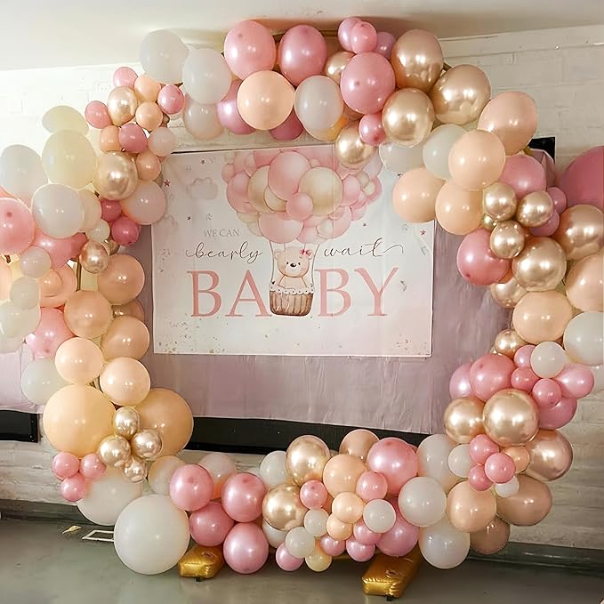 Retro Pink Beige Balloons Set, 12 Inch Dusty Pink Balloons Pink Gold Party Balloons Dark Gold Latex Balloons Boho Style Blush Pink Sand White Balloon for Baby Shower Girl Birthday Bridal Supplies