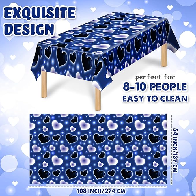 Tudomro 3 Pack 2000s Tablecloth Decoration 54 x 108 Inches Cholo Party Table Cover Y2k Party Decoration Heart Disposable Kpop Table Cloth for Birthday Supplies(Blue)