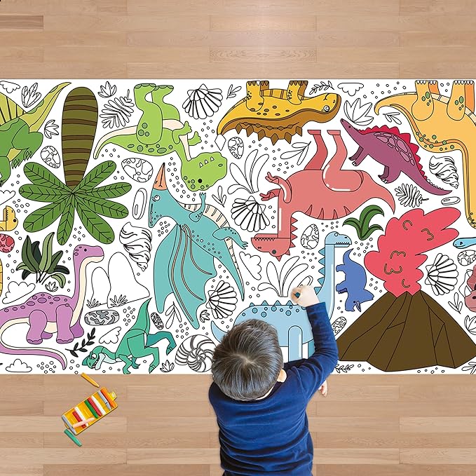 OHOME Dinosaur Giant Coloring Poster/Tablecloth - Dinosaur Birthday Decorations - 30 x 72 Inches Jumbo Coloring Banner Kids Crafts Toys Activities Decor Party Favors Supplies