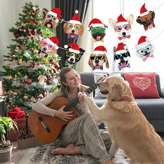 Hooqict Christmas Banner Decorations Christmas Dog Party Banner Garland for Kids Adults Dog Puppy Birthday Party Decorations Xmas Holiday Fireplace Mantel Hanging Decor