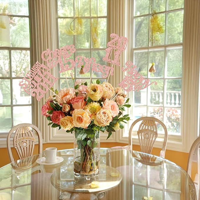 Gyufise 15Pcs Happy 15th Birthday Centerpiece Sticks Fifteen Straight Outta 2011 Table Flower Centerpieces Sticks for Cheers to 15th Birthday Party Supplies Rose Gold