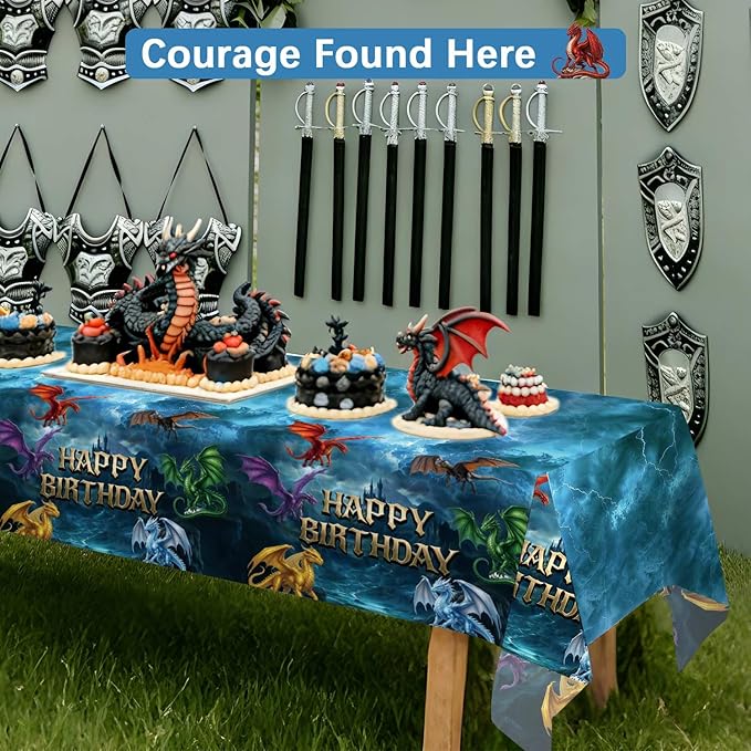 3pcs Dragon Birthday Party Decorations Tablecloth, Large Size 54 X 108 Inch Dragon Party Table Cloth for Dragon Themed Decor