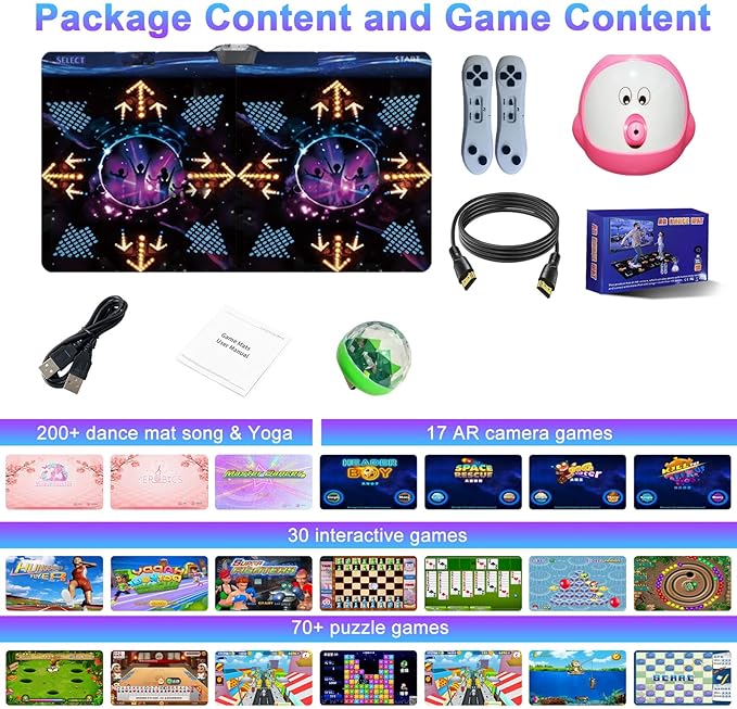 TV Dance Mat for Kids, Musical Dance Step Pad with 100+ Games, 200+Songs, HD Camera,2 Controllers, Plug and Play Games for Girls& Boys Over 3 Years