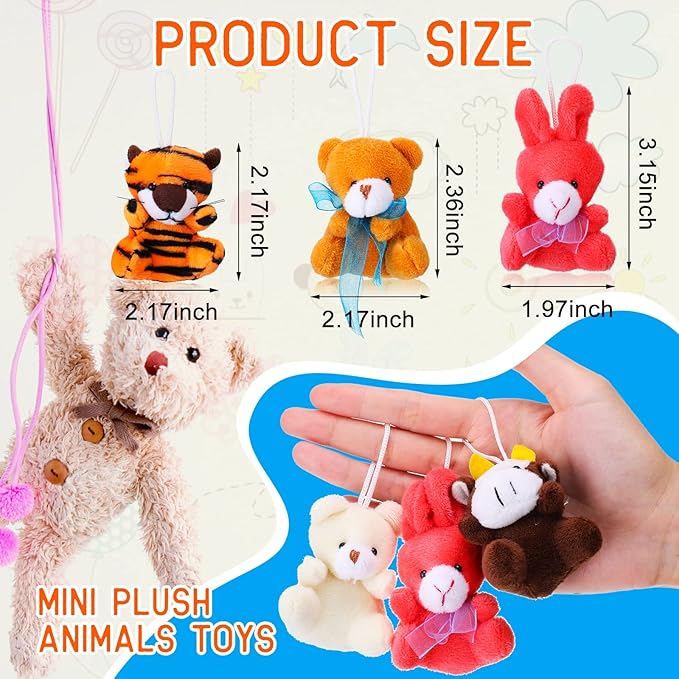 60 Pack Mini Stuffed Animal Bulk Small Plush Animal Toys Miniature Stuff Animal Keychain Set for Easter Egg Party Favors, Valentine s Day Gift, Goodie Bag Fillers, Carnival Prizes, Classroom Rewards