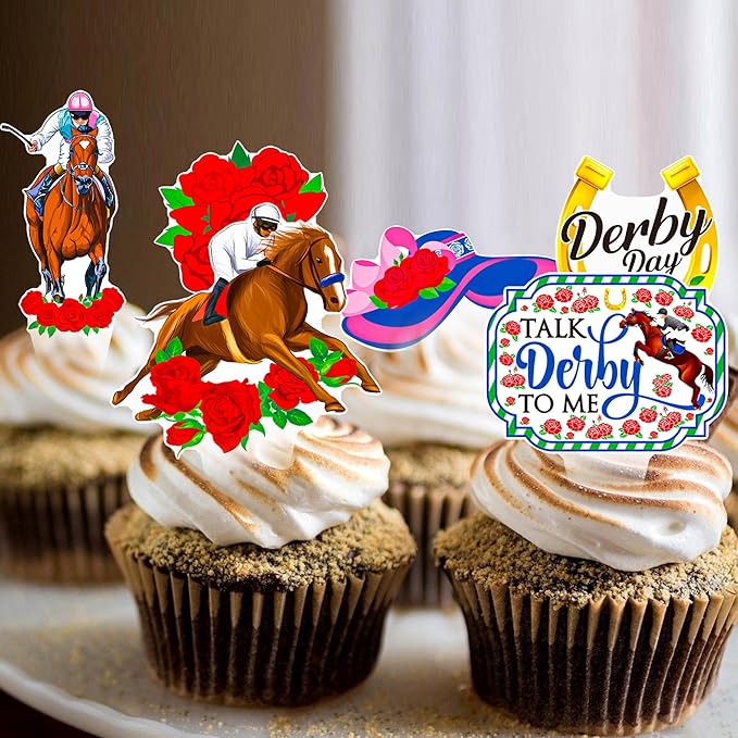 Horse Derby Cupcake Toppers Derby Party Decorations 48Pcs Horse Racing Cupcake Picks Equestrian Derby Birthday Decoration Baby Shower Party Supplies