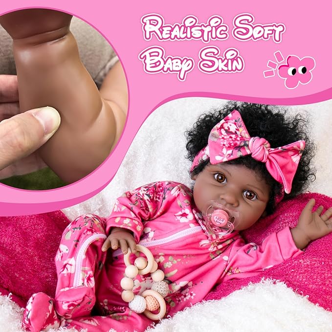 Aori Black Reborn Baby Dolls Girl - 22 inches Lifelike Black American Weighted Doll with Realistic Details, Gift for Kids 3+, Grandparents