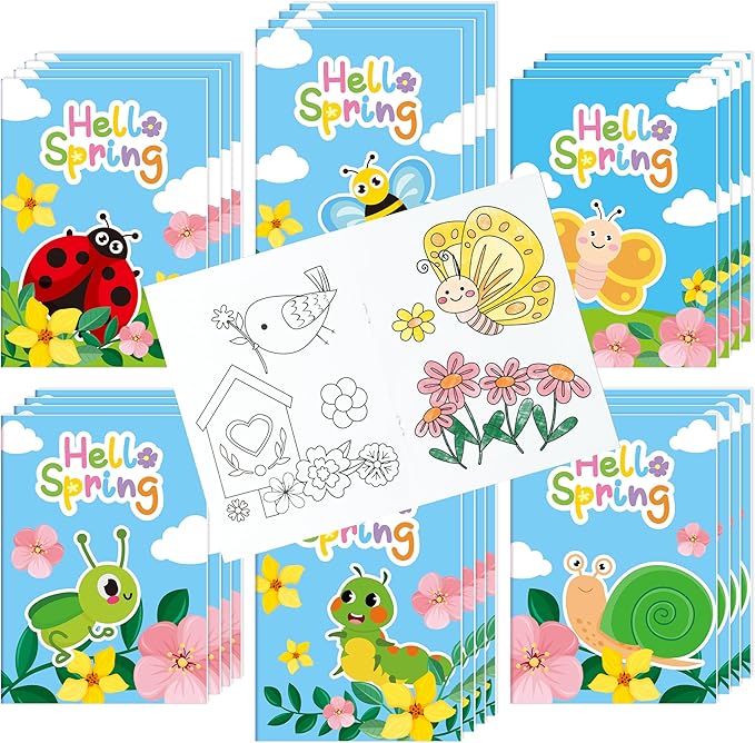 X1zuue Spring Coloring Books for Kids - 24Pcs Bulk Hello Spring Mini Coloring Booklet DIY Art Drawing Book for Toddlers Easter Holiday Party Goodie Bags Stuffers Sunday School Classroom Favors
