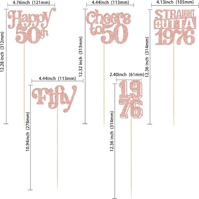 Gyufise 15Pcs Happy 50th Birthday Centerpiece Sticks Fifty Straight Outta 1976 Table Flower Centerpieces Sticks Cheers to 50 Decorations for 50th Birthday Party Supplies Rose Gold