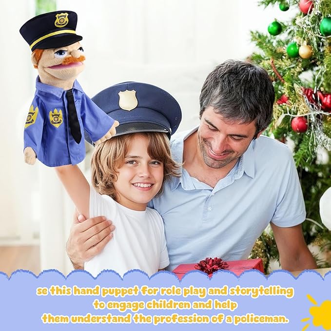 Role Play Hand Puppets Hand Plush Chef Doctor Fireman Pirate Detective Athlete Nurse Worker Hand Puppet Toys Puppets for Kids Storytelling Imaginative Pretend Play Teaching Preschool(Police)