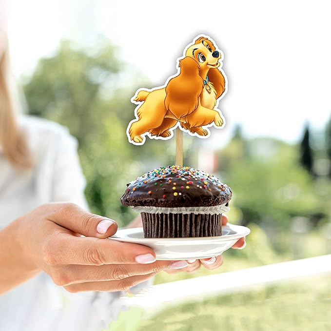 Lady and the Trmp Cupcake Topper – Romantic Dog Theme Cupcake Topper for Birthday Celebrations and Special Occasions, Elegant Puppy Style Decorative Cake Topper for Dessert Tables and Party Displays