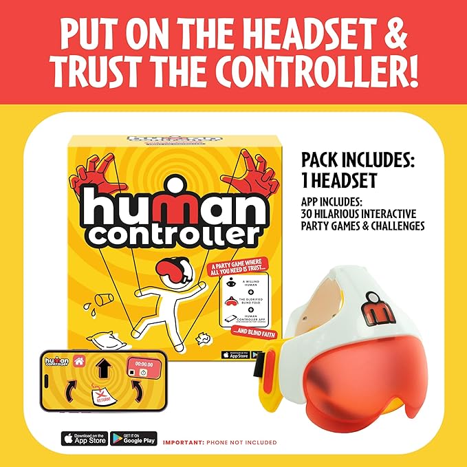 TOMY Human Controller Party Game - Interactive Blindfolded Trust Game with App Control and 30 Challenge Modes - Teen and Adult Games for Parties- Ages 14+