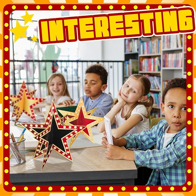 18 Pcs Large Star Centerpieces for Movie Night Party Decorations 12inch 3D Movie Party Supplies Star Decorations Red Carpet Film Show Theme Birthday Table Decor