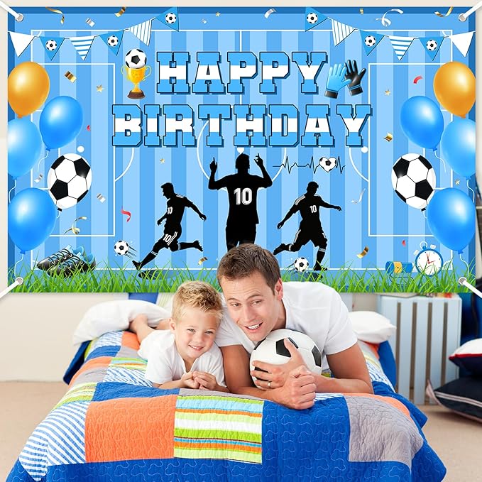 Avezano Scoccer Star Birthday Party Decorations Scoccer Sports Theme Happy Birthday Banner Backdrop Kids Teens Football 10th Birthday Party Celebrations Supplies (Blue, 6x3.6 ft)