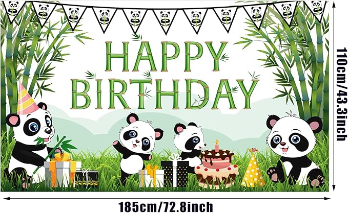 Cartoon Panda Birthday Decorations Panda Backdrop for Party Supplies Animal Themed Banner Green Bamboo Background Baby Shower Photo Background Kids Children Newborn Birthday Party Table Decor