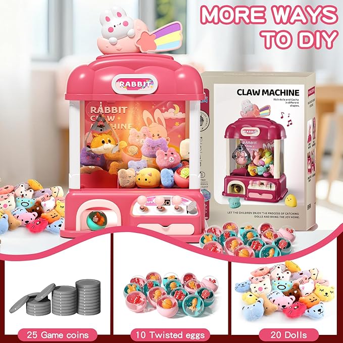 Large Kids Claw Machine, 16.5 * 11 * 9.6in Electronic Claw Game Machine for Party Birthdays with Lights Sound, Candy Vending Grabber, Prize Dispenser Toys for Girls and Boys