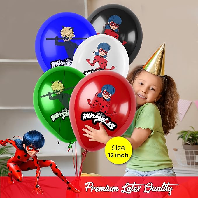 Miraculous Ladybug Cat Noir 12" Birthday Party Balloons 25 Pcs | Premium Latex for Miraculous Ladybug Party Supplies and Decorations by Vision E.D.