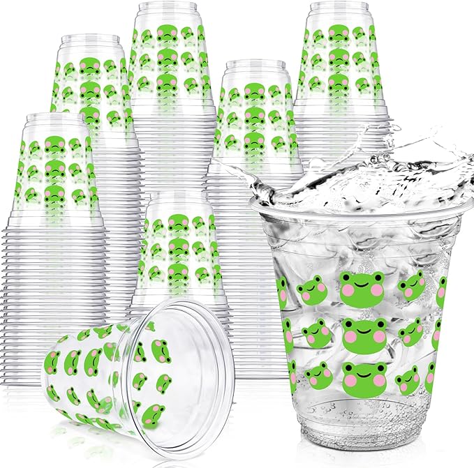 50 Pcs Frog Birthday Decorations Frog Snack Cups 12 oz Plastic Cups Cute Green Tumbler for Baby Shower Birthday Party Supplies