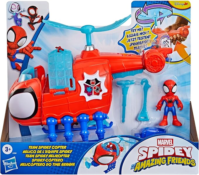SPIDEY AND HIS AMAZING FRIENDS Marvel Team Spidey Copter, 3-Inch (7.6 CM) Action Figure & Toy Vehicle with Projectile, Super Hero Toys, Ages 3+
