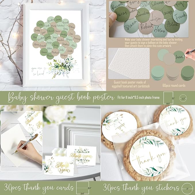 Sage Green Baby Shower Decorations, Gender Neutral Baby Shower Decorations, Greenery BabyShower Party Supplies, Oh Baby Backdrop Tablecloth Balloon Garland BABY Box Welcome Baby Banner