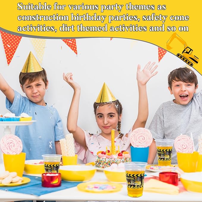 60 Pieces 16oz Construction Birthday Party Supplies, Disposable Plastic Cups for Boys Themed Decorations