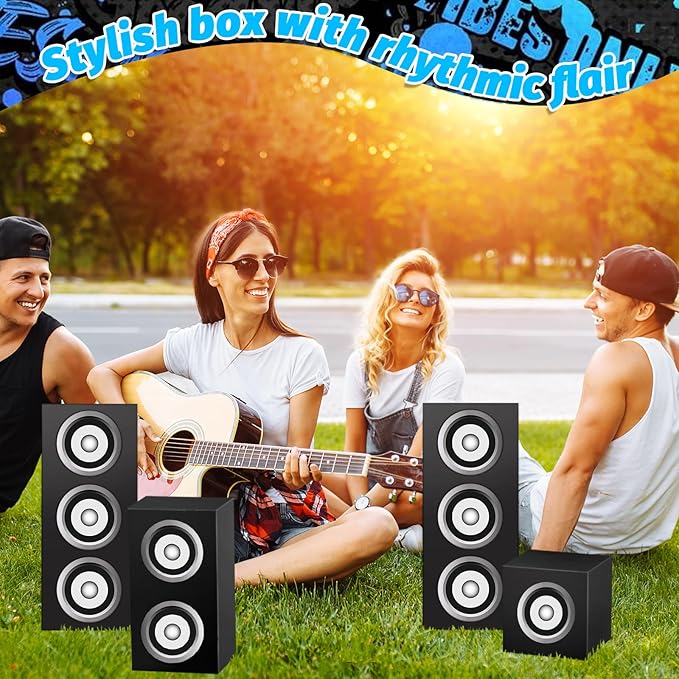 Naozinebi 6 Pcs 80s 90s Party Boxes Hip Hop Party Decorations Large Paper Boombox Box Music Theme Gift Box for Retro 1980s 1990s Neon Disco Birthday Supplies Favors