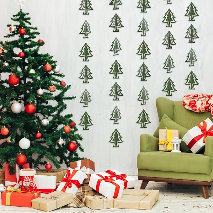 MARFOREVER 41 Ft Christmas Tree Paper Streamers Green Christmas Decorations 3D Xmas Pine Tree Hanging Swirls Banner for Xmas New Year Winter Holiday Home Wall Indoor Party Decor