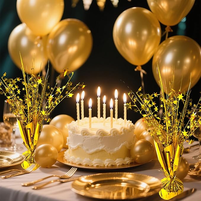 6 Pack Metallic Foil Spray Centerpiece Star Table Decoration Burst Table Centerpieces for Birthday New Years Nye Wedding Anniversary Graduation Holiday Party Supplies Decor, Gold
