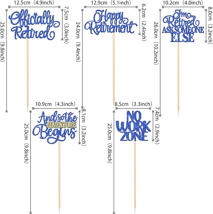 15 PCS Happy Retirement Centerpiece Sticks Officially Retired Table Flower Centerpieces Sticks No Work Zone Floral Decorations for Retirement Theme Farewell Birthday Party Centerpieces Supplies Blue