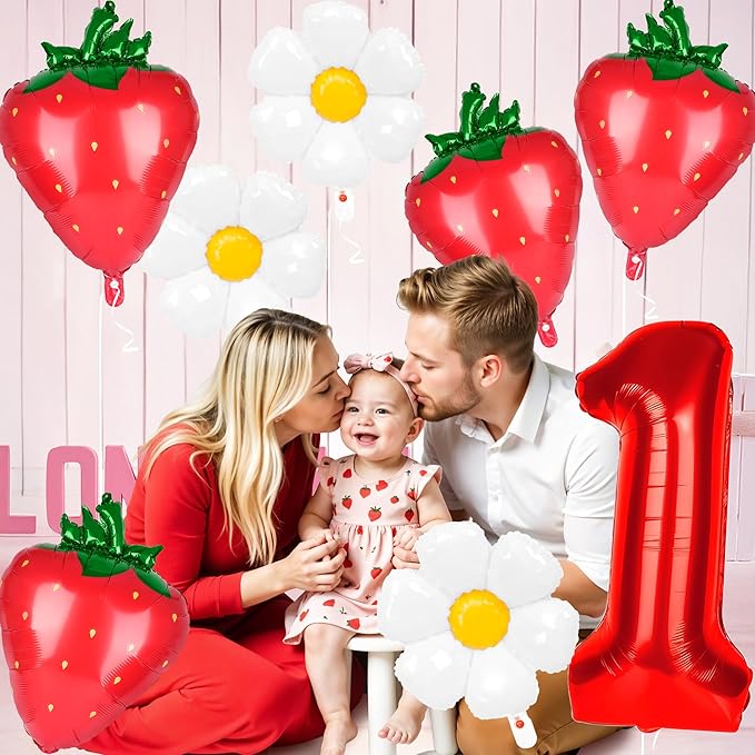 8pcs Berry First Birthday Decor Berry 1st Birthday Decorations for Girl with 40" Red One Balloon for First Bday Decorations Foil Helium Balloons 1st Girl Party Supplies