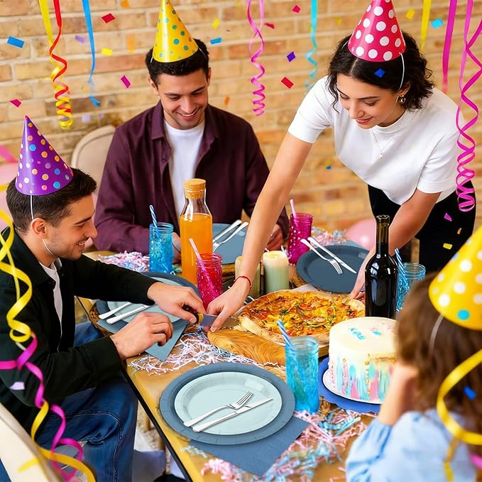 180Pcs Dusty Blue Paper Plates Party Supplies Paper Plates and Napkins Serve 60 Disposable Tableware Set for Birthday Party Decorations Game Day Family Holiday Sports Events