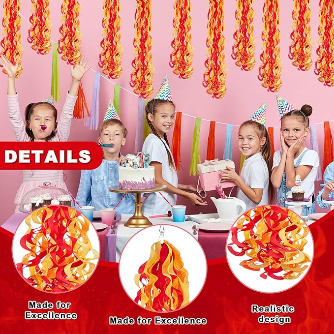 Lyrow 40 Pcs Fireman Party Decorations Fire Hanging Swirls Decor for International Firefighters' Day Firefighter Birthday Pentecost Fireman Party Supplies Events Gatherings Celebrations