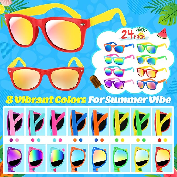 GIFTINBOX Kids Sunglasses Party Favors for Boys & Girls,Neon Toddler Sunglasses bulk with UV400 Protection, Pool Beach Party Favors, Goodie Bags Stuffers for Birthday Party -24pack