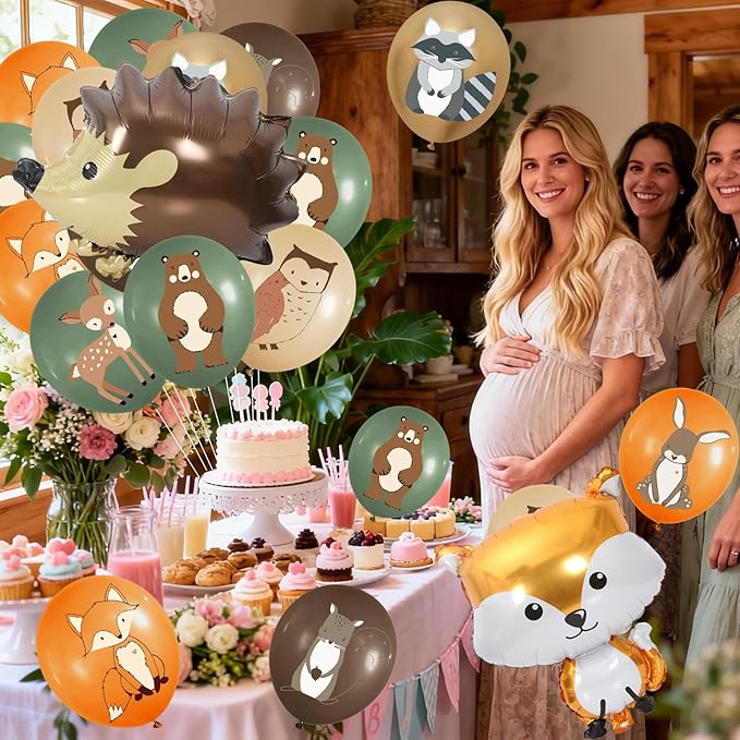 50pcs Woodland Animal Balloons: Woodland Baby Shower Decorations Neutral Forest Animal Baby Shower Party Supplies Squirrel Hedgehog for Woodland Themed Birthday Party Decorations