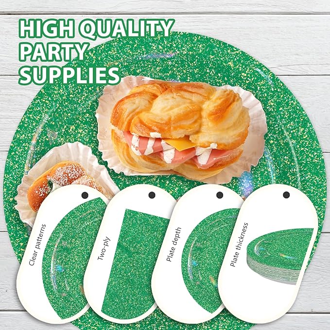 96 Pcs St. Patrick’s Day Party Supplies 350 GSM Spring Iridescent Green Rainbow Plates and Napkins Tableware Sets for St. Patrick's Day Festival Birthday Party Decorations Favors Serves 24