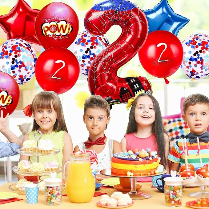 Cartoon Hero 40 Inch Red and Blue Spider Theme Number Foil Birthday Decoration Balloons, Cartoon Party Birthday Supplies, Number large Balloons for Spider Theme Party (2)