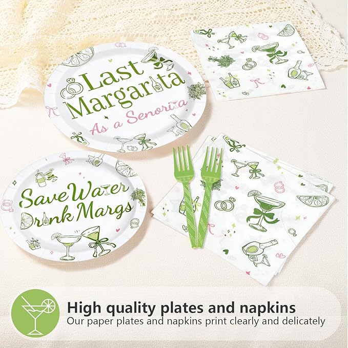 96Pcs Margs and Matrimony Bachelorette Party Decorations Save Water Drink Margs Plates and Napkins Last Margarita as A Senorita Decoration for Mexican Bridal Shower Tacos Tequila Supplies Serve 24